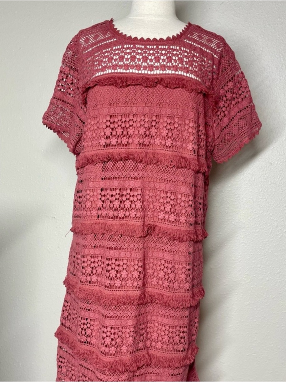 NWT Sky Crochet Lace Tiered Dress in Dusty Rose